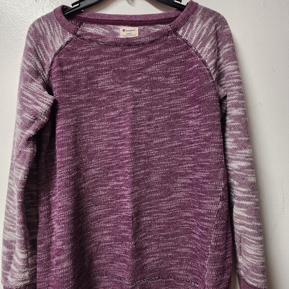 Champion Heathered Purple Two Tone Long Sleeve Crewneck Sweater Small Transition - Picture 1 of 7